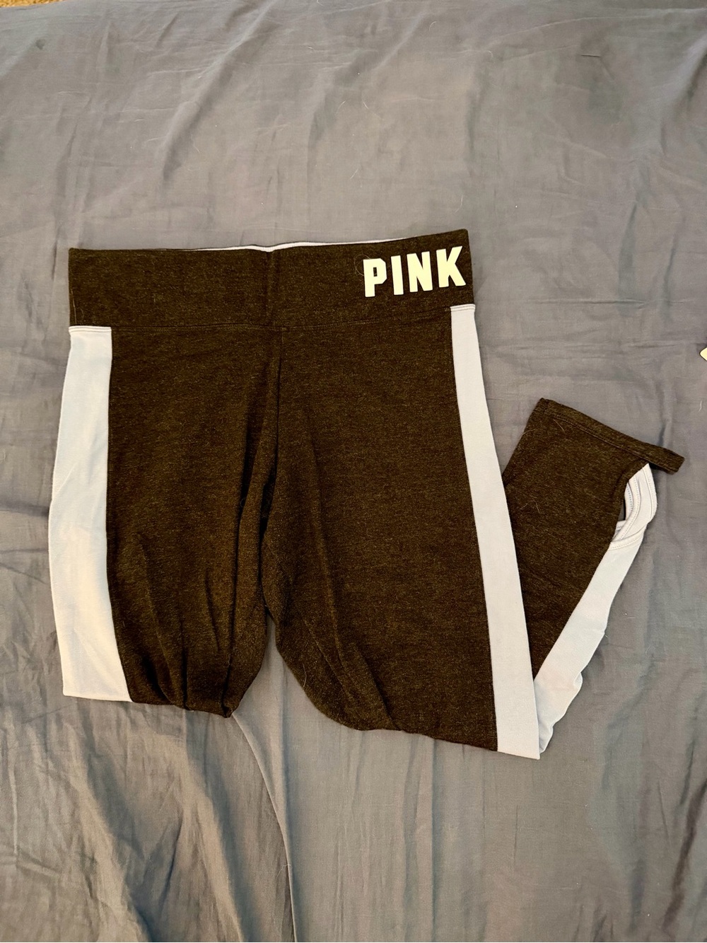 PINK Victoria's Secret Black Leggings with Light Blue Side Panels